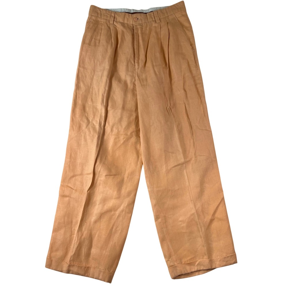 Prestige Linen Pants Mens 36x31 Orange 100% Linen Pleated Wide Leg Cuffed